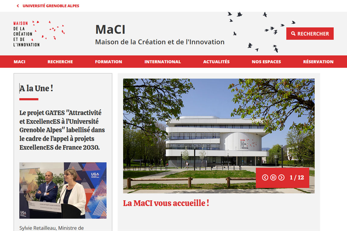 Page d'accueil du site internet de la MaCI