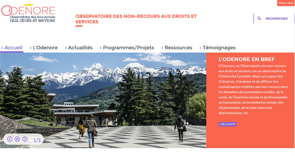 Page d'accueil du site web de l'Odenore